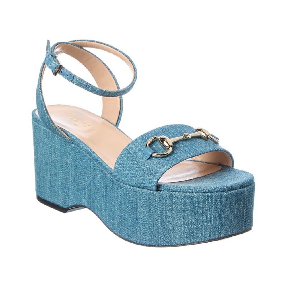 Gucci Gg Logo Denim Sandal, Blue